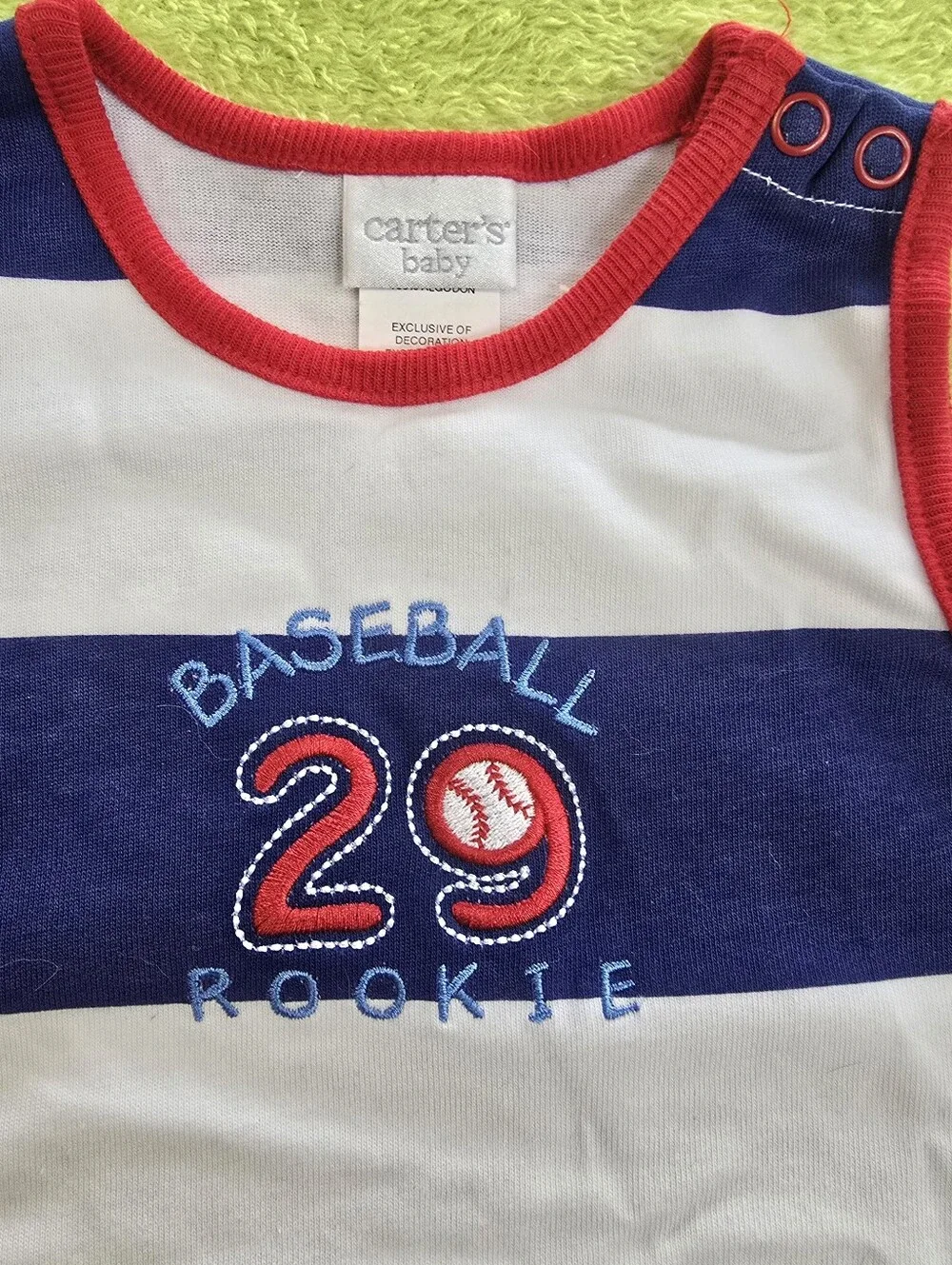 NWT 3-6M Baby BOYS Short ROMPER Red White & Blue STRIPED BASEBALL COTTON (Q3)
